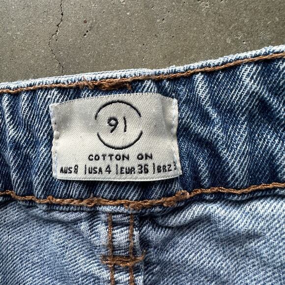 91 Cotton On High Flaskback Shorts Women's Size 4 Blue Denim Jeans 5 Pocket - Picture 4 of 7